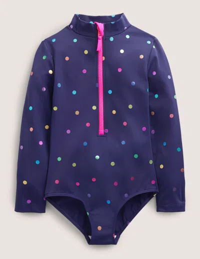 Boden Kids' Longsleeved Swimsuitnavy Rainbow Confetti Spot Girls  In Blue