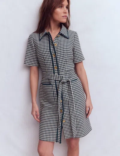 Boden Loren Trim Short Dress Navy Dogtooth  In Black