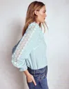 Boden Lorna Pleated Cotton Top Blue And Ivory Stripe  In Green