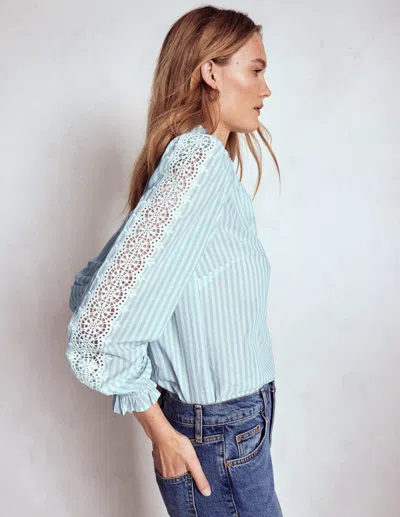 Boden Lorna Pleated Cotton Top Blue And Ivory Stripe