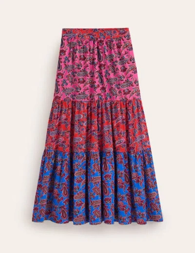 Boden Lorna Tiered Maxi Skirt Sangria Sunset, Paisley Wave Women