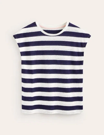 Boden Louisa Crew Neck Linen T-shirt Navy, Ivory Stripe Women  In Blue