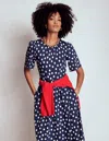 Boden Louisa Jersey Midi Dress French Navy, Painted Dot Women  In Blue