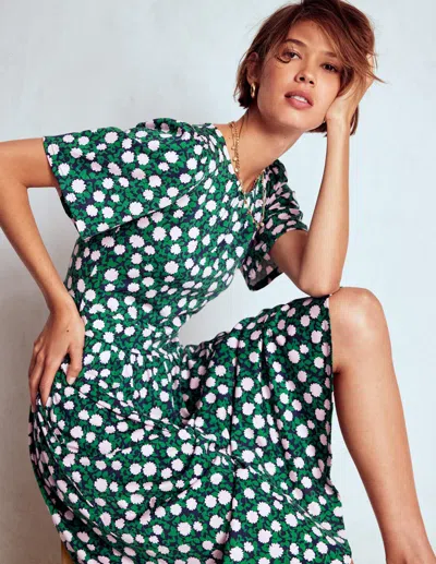 Boden Louisa Jersey Midi Dress Rich Emerald, Floweret Vine  In Green