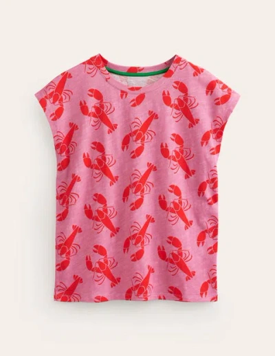 Boden Louisa Printed Slub T-shirt Cashmere Rose, Lobster Small Women