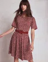 Boden Louisa Kurzes Jerseykleid-kastanie, Gemalte Tupfen In Burgundy