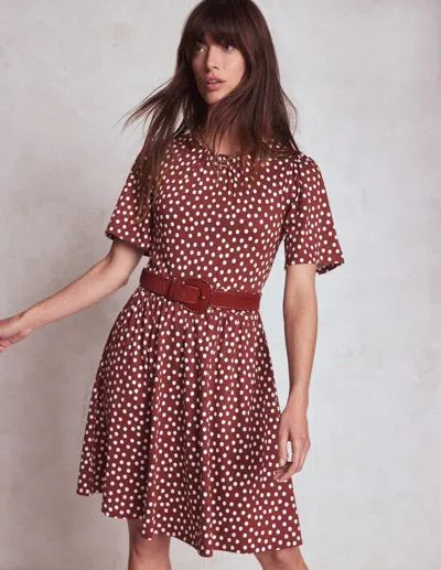 Boden Louisa Kurzes Jerseykleid-kastanie, Gemalte Tupfen In Burgundy
