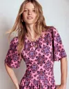 Boden Louisa Short Jersey Dress Pink Lemonade, Bloom Mosaic Women  In Purple