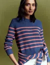 Boden Lucy Chunky Cotton Sweater Blue, Pink Stripe  In Blue