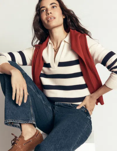 Boden Lucy Henley-pullover Aus Baumwolle In Weiss | Grösse Large In White