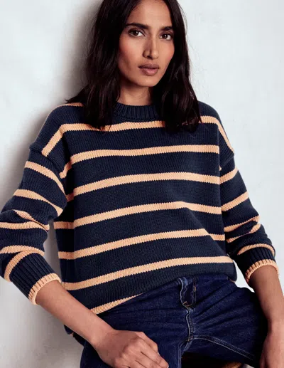 Boden Lucy Oversized Cotton Jumper Navy/ Camel Melange  In Black