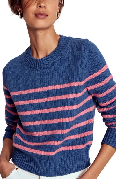 Boden Lucy Stripe Chunky Crop Cotton Sweater In Blue