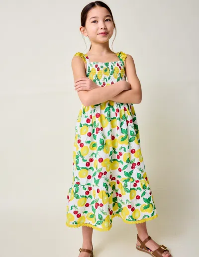 Boden Kids' Luella Frill Maxi Sundressivory Lemons And Cherries Girls  In Multi