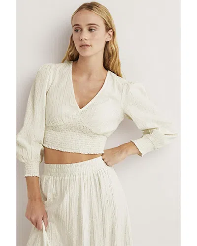 Boden Lurex Smocked Crop Top In White