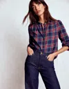Boden Layla Brushed Cotton Top-navy And Red Check Female  In Blue