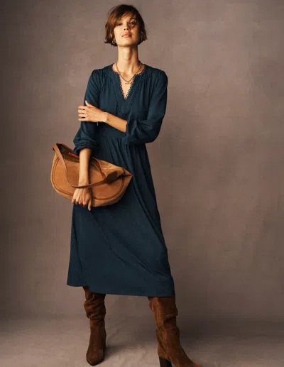 Boden Maddie Picot Trim Midi Dress-midnight Teal Female  In Blue