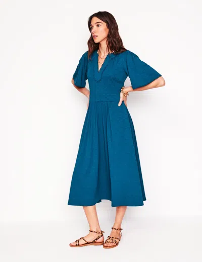 BODEN MADDIE TRIM JERSEY DRESSHARBOUR BLUE WOMEN BODEN 