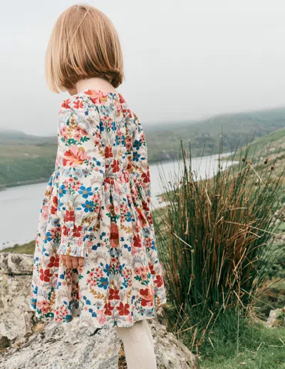 Boden Kids' Madeline Long Sleeve Dress Ecru Small Tapestry Floral  In Multi