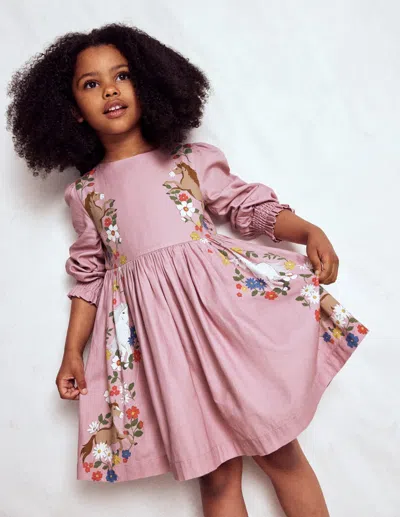 Boden Kids' Madeline Long Sleeve Dress Formica Pink Horses Girls