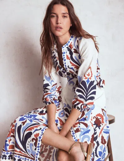Boden Mae Linen Blend Shirt Dress Multi, Elaborate Garden Women  In White