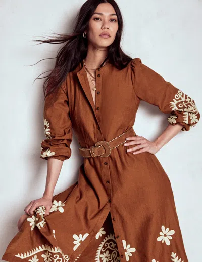 Boden Mae Linen Blend Shirt Dress Russet Women  In Brown