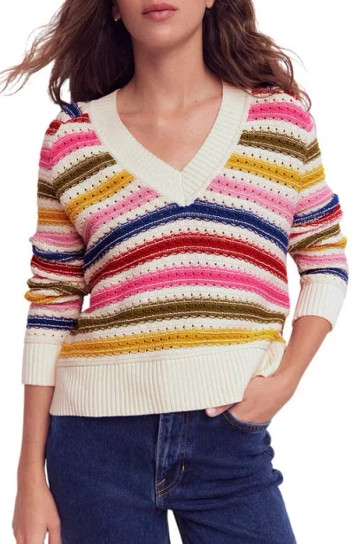 Boden Maeve Stripe Pointelle Detail Cotton Sweater In Multi