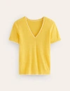 BODEN Maggie V-Neck Linen T-Shirt Daffodil Yellow Women Boden