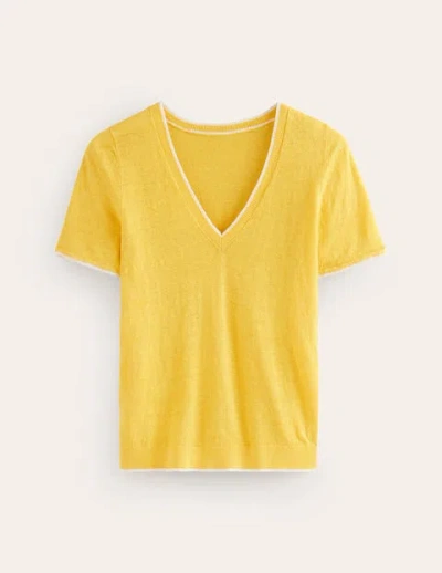 Boden Maggie V-neck Linen T-shirt Daffodil Yellow Women