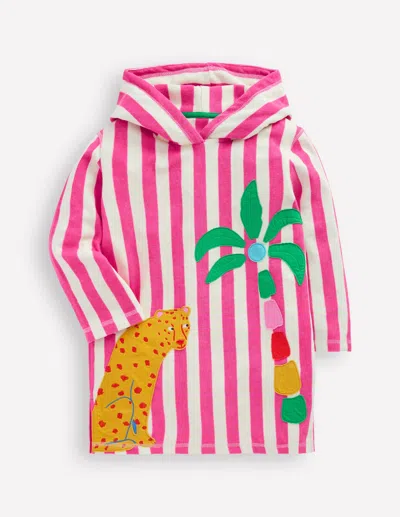 Boden Kids' Mara Towelling Throw On Sorbet Pink Palm Tree Stripe Girls