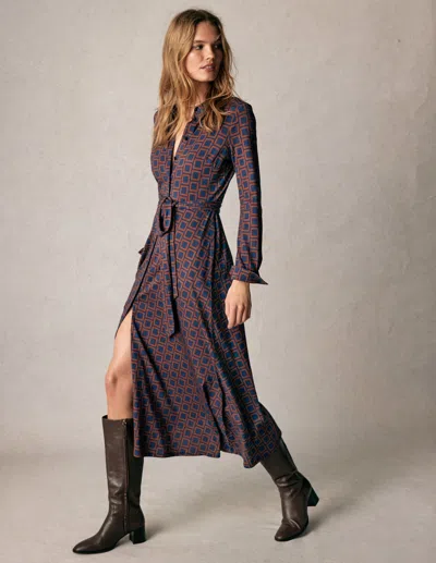 Boden Marcia Jersey Shirt Dress French Navy, Square Geometric  In Multi