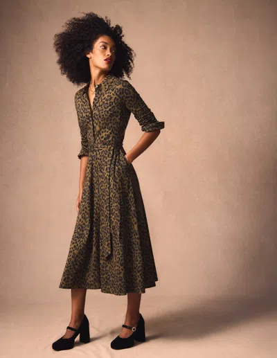 BODEN MARCIA JERSEY SHIRT DRESS MILITARY OLIVE, BRUSHED ANIMAL BODEN