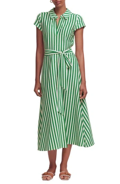 Boden Marcia Stripe Cap Sleeve Cotton Blend Jersey Shirtdress In Green