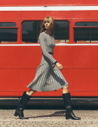 Boden Maria Button Knitted Dress-black And Ivory Dogstooth Female  In Multi