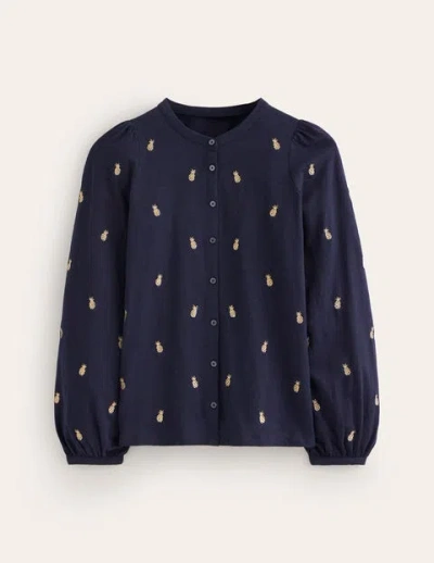 Boden Marina Embroidered Shirt Navy, Pineapple Embroidery Women
