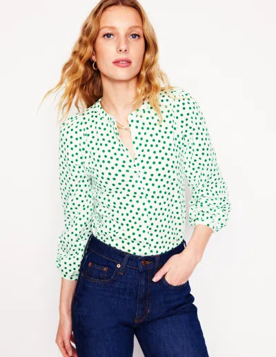 Boden Marina Jersey Shirtivory, Abstract Dot Women  In Green