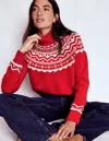 Boden Marion Merino Rib Neck Sweater Poppy Red Fair Isle  In Red