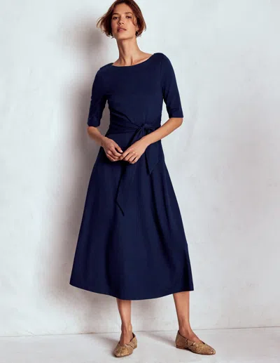 Boden Mathilde Tie Waist Ponte Dress Navy  In Blue