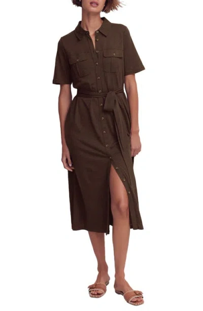 Boden Mavis Belted Jersey Midi Shirtdress In Brown
