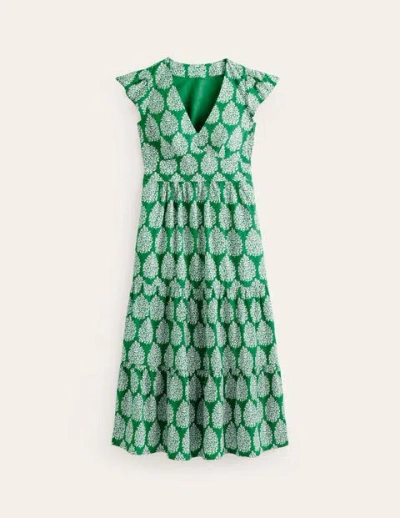 Boden May Cotton Midi Tea Dress Green Tambourine, Floret Women