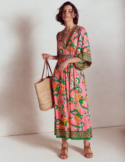 Boden Maya Kimono Jersey Maxi Dress Pink Rose, Foliage Trail Women  In Multi