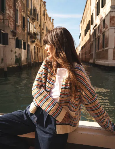 Boden Maya Zip Up Jacket Ivory, Rainbow  In Multi