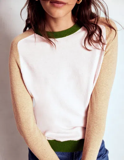 Boden Meg Pullover Mit Sattelärmeln-rosa, Grün Blockfarben In White