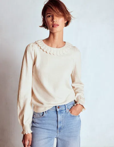 Boden Melina Baumwollpullover Mit Rüschen-warmes Naturweiss In Blue