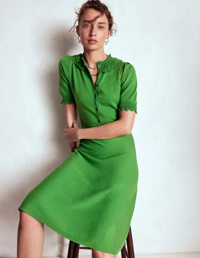 Boden Melina Ruffle Knitted Dress Paradise Green