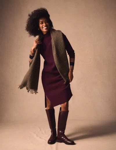 Boden Merino Knitted Dress Dark Cherry, Brown Stripe  In Purple