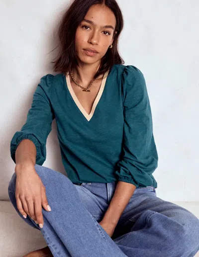 Boden Metallic Trim Long Sleeve Top-midnight Teal Female  In Blue