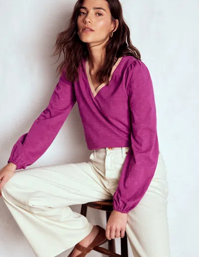 Boden Metallic Trim Long Sleeve Top-rich Magenta Female  In Pink