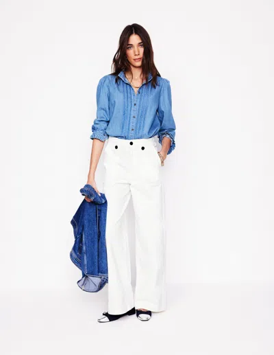 Boden Mid Rise Button Detail Jeans-ecru Female  In Blue