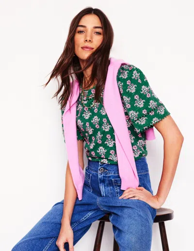 Boden Mila Trim Detail Top-forest Grass, Pansy Stamp Female  In Green