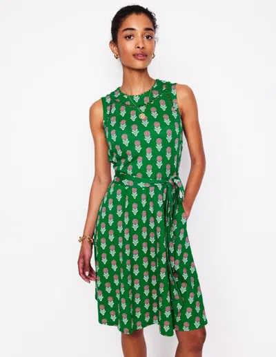Boden Mila Trim Short Jersey Dressrich Emerald, Dahila Sprig Women